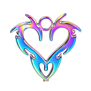 Stainless Steel Pendants, Dragon Heart Charms, Rainbow Color, 20x20x2mm, Hole: 2.5mm(FIND-PW0011-050MC)