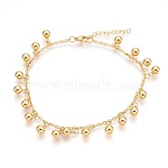 Ion Plating(IP) 304 Stainless Steel Charm Anklets, Ball, Golden, 9-3/8 inch(23.8cm), 2.5mm(AJEW-P069-06G)
