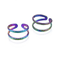 304 Stainless Steel Double Line Wrap Cuff Ring, Rainbow Color Open Ring for Women, US Size 7(17.3mm)(RJEW-N038-101)