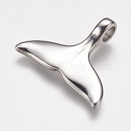 304 Stainless Steel Pendants, Whale Tail Shape, Stainless Steel Color, 30x25x8mm, Hole: 5mm(STAS-P225-058P)
