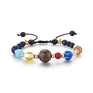 7 Chakras Nine Planets Braided Bead Bracelets, with Natural & Synthetic Mixed Gemstone, Nylon Cords and Brass Findings, 2 inch(5.1cm)(BJEW-TAC0001-01)