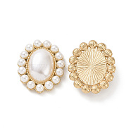 ABS Imitation Pearl Cabochons, with Alloy Finding, Oval, Golden, 28x23x7.5mm(PALLOY-E026-02G)