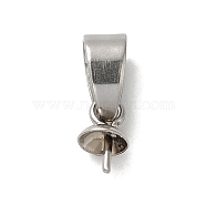 304 Stainless Steel Cup Pearl Peg Bails Pin Pendants, For Half Drilled Beads, Stainless Steel Color, 12mm, Pendant: 7x4mm, Hole: 5x3.5mm, Pin: 0.7mm(STAS-D013-03B-P)