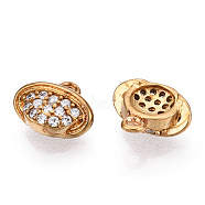 Brass Micro Pave Clear Cubic Zirconia Charms, Planet, Nickel Free, Unplated, 8x9x3mm, Hole: 1mm(KK-T038-365C-NF)