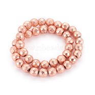 Electroplated Non-magnetic Synthetic Hematite Beads Strands, Frosted, Faceted, Round, Rose Gold Plated, 8mm, Hole: 1.4mm, about 52pcs/strand, 15.74 inch(40cm)(G-P401-02RG-8mm)