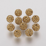Polymer Clay Rhinestone Beads, Grade A, Round, Pave Disco Ball Beads, Light Colorado Topaz, 8x7.5mm, Hole: 1mm(RB-K050-8mm-C27)