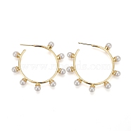 Brass Stud Earrings, Half Hoop Earrings, with Shell Pearl, Long-Lasting Plated, Ring, Real 18K Gold Plated, 45.5mm, Pin: 1mm(EJEW-Z004-02G)