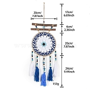 Evil Eye Wall Decor, Woven Net/Web with Feather Pendant Decorations, for Home Craft Wall Hanging, Royal Blue, 670x200mm(PW-WG57878-03)