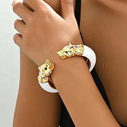 Leopard Head Alloy Enamel Open Cuff Bangles for Women, Real 18K Gold Plated(VE1178)