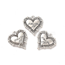 Tibetan Style Alloy Pendants, Heart with Word I Love You Charm, Antique Silver, 20x19.5x2.5mm, Hole: 1.5mm, about 312pcs/500g.(TIBE-B001-68AS)