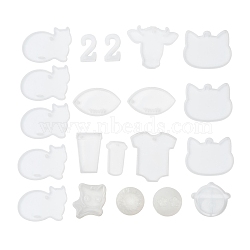 Luck Bag -- DIY Silicone Molds, Resin Casting Molds, For UV Resin, Epoxy Resin Jewelry Making, Mixed Shapes, White, 22~170x15~82x4~33.5mm, Hole: 8mm, Inner Diameter: 10~79mm(DIY-MSMC001-11)