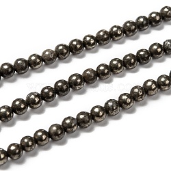 Natural Pyrite Beads Strands, Round, 4mm, Hole: 0.5mm, about 100pcs/strand, 15.74 inch(G-L031-4mm-01)