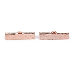 304 Stainless Steel Ribbon Crimp Ends, Rose Gold, 7x25x5.5mm, Hole: 1.4x0.5mm(STAS-P249-29A-RG)