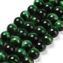 Natural Green Tiger Eye Beads Strands, Dyed & Heated, Round, Green, 10mm(G-G099-10mm-6)