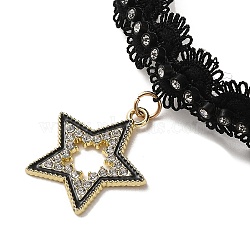 Polyester Lace Choker Necklaes, with Alloy Enamel Pendants, Star, Star, 14.17 inch(36cm)(NJEW-M210-01C)