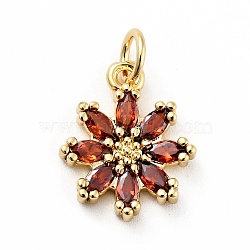 Rack Plating Brass Micro Pave Cubic Zirconia Charms, Long-Lasting Plated, Lead Free & Cadmium Free, Real 18K Gold Plated, Flower, Chocolate, 14.5x12x3mm, Hole: 3mm(ZIRC-F129-34D-G)