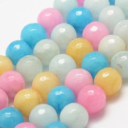 Faceted Natural White Jade Beads Strands, Round, Dyed, Colorful, 10mm, Hole: 1.2~1.5mm,  about 38pcs/strand, 14 inch(35.6cm)(X-G-F447-10mm-I19)