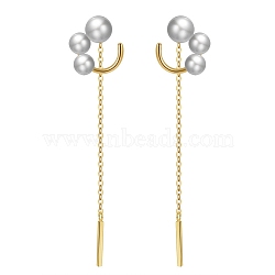 Natural Pearl Ear Studs for Women, 925 Sterling Silver Tassel Earrings with S925 Stamp, Real 14K Gold Plated, 60mm(EJEW-P231-12G)
