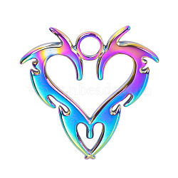 Stainless Steel Pendants, Dragon Heart Charms, Rainbow Color, 20x20x2mm, Hole: 2.5mm(FIND-PW0011-050MC)