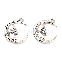 Tibetan Style Alloy Pendants, Cadmium Free & Lead Free, Moon with Skull, Antique Silver, 27x23.5x4mm, Hole: 2.3mm, about 333pcs/1000g(FIND-C043-010AS)