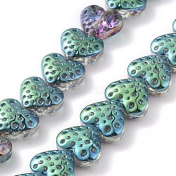 Electroplate Transparent Glass Beads Strands, Heart, Teal, 13x15mm, Hole: 1.2mm, about 50pcs/strand, 25.59''(65cm)(EGLA-R114-02A-HP02)