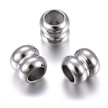 201 Stainless Steel Beads, with Rubber Inside, Slider Beads, Stopper Beads, Column, Stainless Steel Color, 9x9mm, Hole: 5mm, Rubber Hole: 3mm