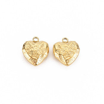 Ion Plating(IP) 304 Stainless Steel Charms, Heart, Real 14K Gold Plated, 14x12x5mm, Hole: 1.8mm