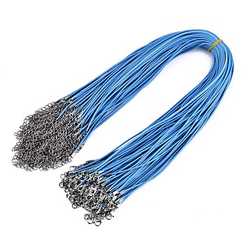 Waxed Cotton Cord Necklace Making, with Alloy Lobster Claw Clasps and Iron End Chains, Platinum, Deep Sky Blue, 17.12 inch(43.5cm), 1.5mm