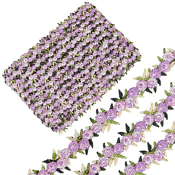 15 Yards Flower Polyester Embroidery Lace Ribbon, Clothes Accessories Decoration, Violet, 3/4 inch(20mm)