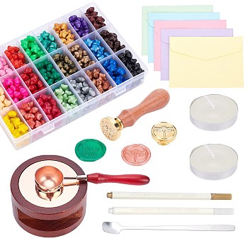 CRASPIRE DIY Wax Seal Stamp Kits, Including Brass Wax Seal Stamp Head, Sealing Wax Particles, Metallic Marker Pens, Sealing Wax Stove, Alloy Wax Sticks Melting Spoon, Paper Envelopes, Mixed Color, Sealing Wax Sticks: 1.2~1.25cm, 24 colors, 25pcs/color, 600pcs