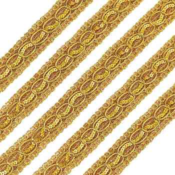 Metallic Yarn Ribbons, Jacquard Ribbon, Garment Accessories, with Paillette, Goldenrod, 1-1/8 inch(30mm), about 14.22 Yards(13m)/Card