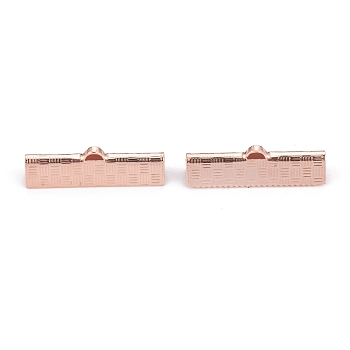 304 Stainless Steel Ribbon Crimp Ends, Rose Gold, 7x25x5.5mm, Hole: 1.4x0.5mm
