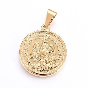 304 Stainless Steel Pendants, Coin, Golden, 29x25.5x3.5mm, Hole: 10x5mm
