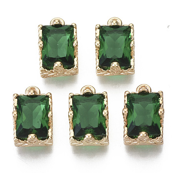 Glass Rhinestone Pendants, with Light Gold Plated Brass Claw Open Back Settings, Rectangle, Faceted, Peridot, 10x6x5mm, Hole: 1mm