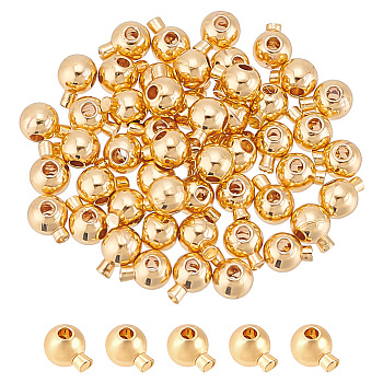 50Pcs Brass Crimp Beads, Long-Lasting Plated, Round, Light Gold, 4.5x3.5x3mm, Hole: 0.8mm