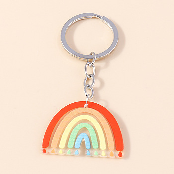 Acrylic Rainbow Pendant Keychain, Iron Key Ring Keychain, Colorful, 8cm