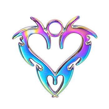 Stainless Steel Pendants, Dragon Heart Charms, Rainbow Color, 20x20x2mm, Hole: 2.5mm