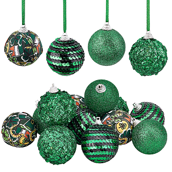 Saint Patrick's Day Theme Foam Ball Pendant Decorations, Decorative Balls, with Polyseter Ribbon, Green, Ball: 46~50x57~60.5mm, Hole: 2.5~3x3~3.5mm, 12pcs