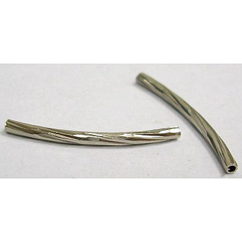 Brass Tube Beads, Curved, Nickel Free, Platinum Color, Size: about 2mm in diameter, 15mm long, hole: about 1mm