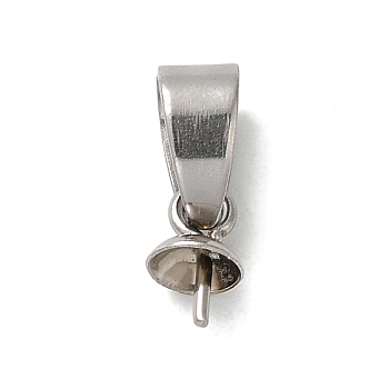 304 Stainless Steel Cup Pearl Peg Bails Pin Pendants, For Half Drilled Beads, Stainless Steel Color, 12mm, Pendant: 7x4mm, Hole: 5x3.5mm, Pin: 0.7mm