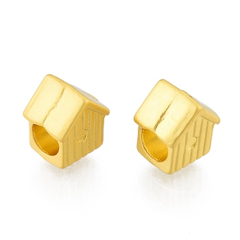 Alloy European Beads, Large Hole Beads, Matte Style, House, Matte Gold Color, 10x9x7.5mm, Hole: 5mm