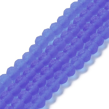 Transparent Glass Beads Strands, Faceted, Frosted, Rondelle, Medium Purple, 4mm, Hole: 1mm