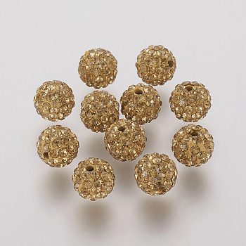 Polymer Clay Rhinestone Beads, Grade A, Round, Pave Disco Ball Beads, Light Colorado Topaz, 8x7.5mm, Hole: 1mm