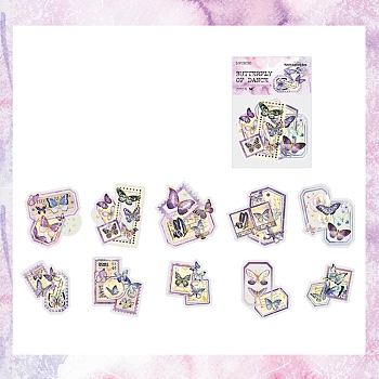 10Pcs 10 Styles Hot Stamping Butterfly Waterproof PET Stickers, Self-adhesion, for DIY Scrapbooking, Dark Orchid, Packing: 153x95x2mm, 1pc/style