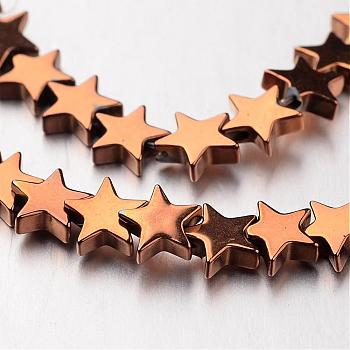 Electroplate Non-magnetic Synthetic Hematite Bead Strands, Star, Copper Plated, 6x6x2~3mm, Hole: 1mm, about 86pcs/strand, 15.7 inch