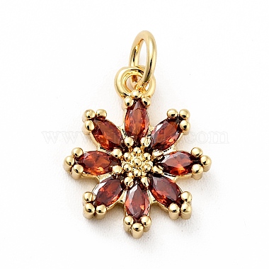 Real 18K Gold Plated Chocolate Flower Brass+Cubic Zirconia Charms