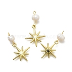 Brass & Natural Pearl Star Pendants, Rack Plating, Long-Lasting Plated, Cadmium Free & Lead Free, Real 18K Gold Plated, 30mm, Hole: 1.8mm(KK-Z093-40G)