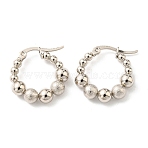 Non-Tarnish 304 Stainless Steel Beaded Hoop Earrings for Women, Stainless Steel Color, 21.5x20mm(EJEW-F319-03P)