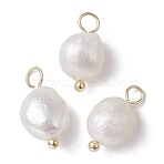 Natural Pearl Potato Charms, with Brass Loops, Golden, 13~15x6~8x6mm, Hole: 2.8mm, 3pcs/set(X1-PALLOY-JF02199-03)