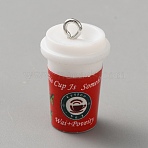 Christmas Silicone Pendants, Coffee Cup, with Iron Platinum Tone Loop, Letter, 24.5x14.5mm, Hole: 2.5mm(SIL-TAC0013-13C)
